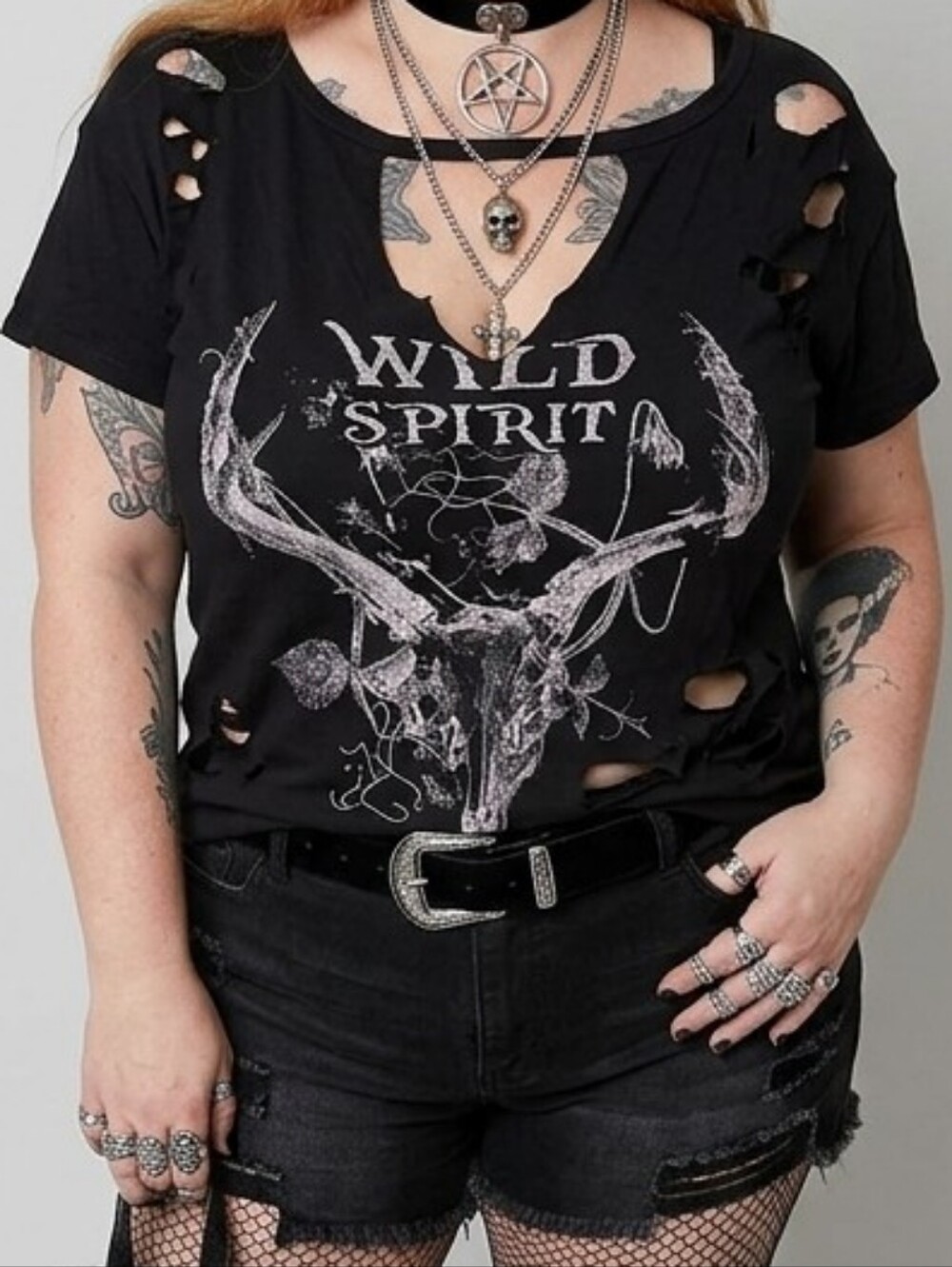23 Love Street Wild Spirit Distressed Graphic Tee, Grunge, Alternative, Skull